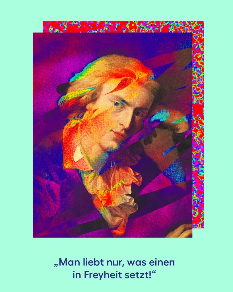 Collage mit Portrait von Friedrich Schiller