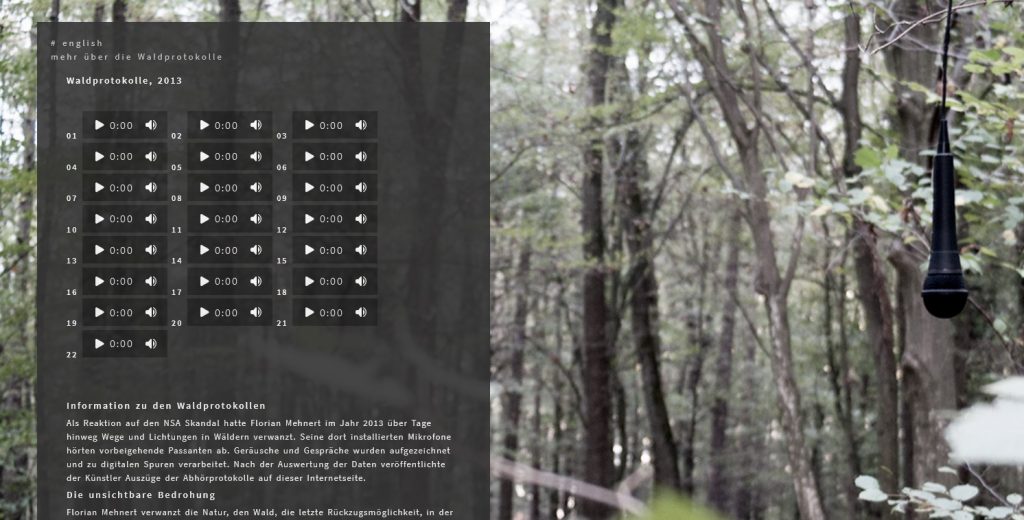 Screenshot der Website http://www.waldprotokolle.florianmehnert.de/